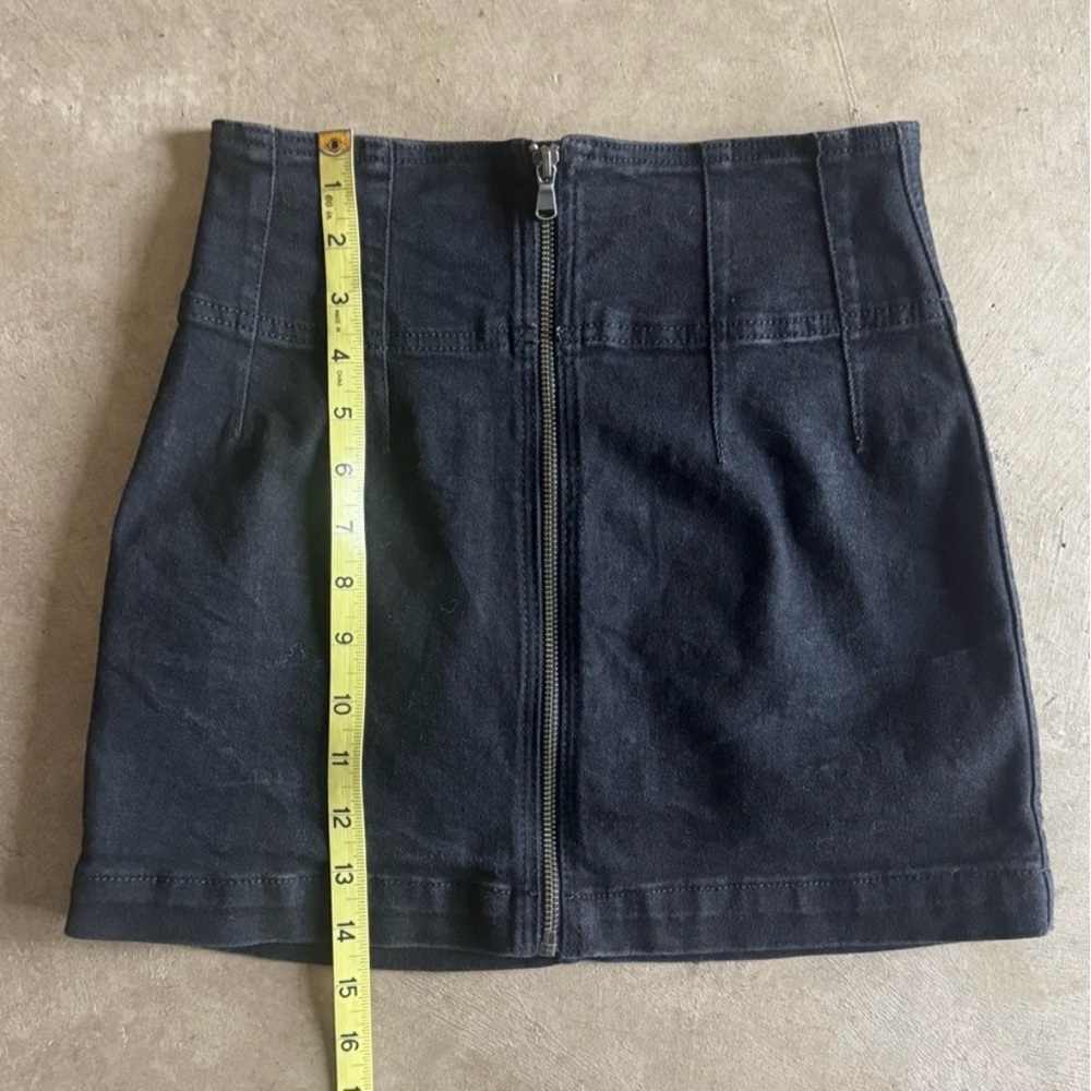 Free People Black Mini Pencil Skirt Denim silver zipper up the front (26) - Picture 5 of 6